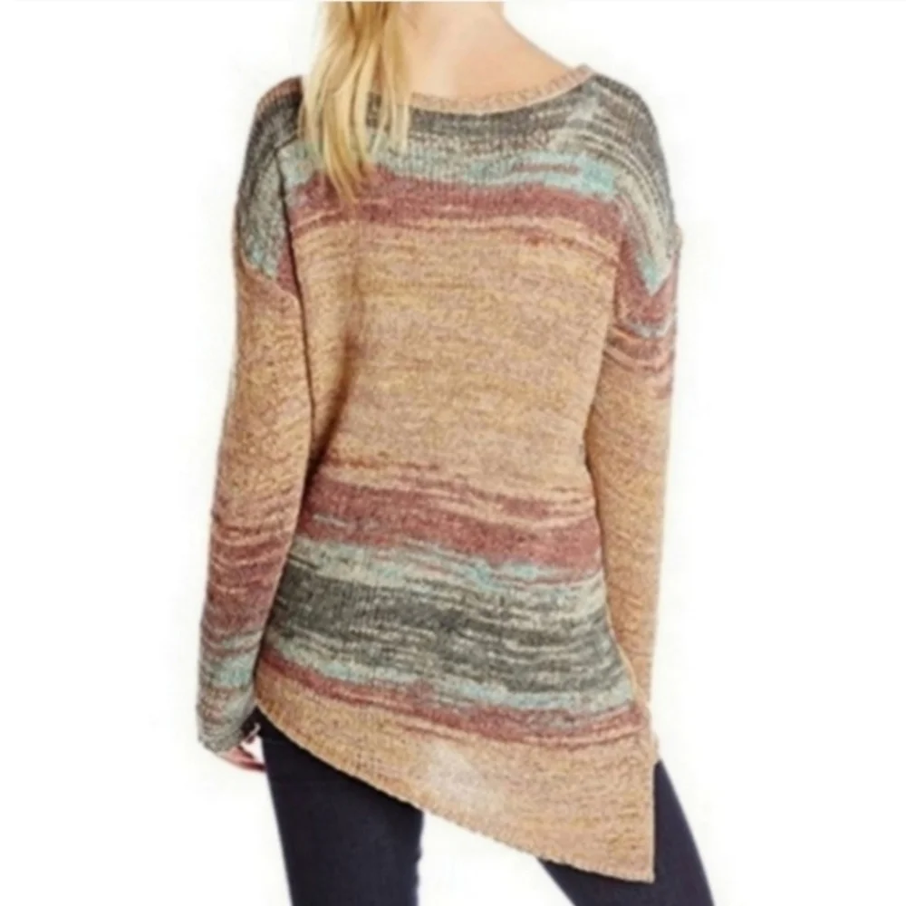 Prana Vignette Multicolored V Neck Wrap Open Knit Asymmetrical Sweater